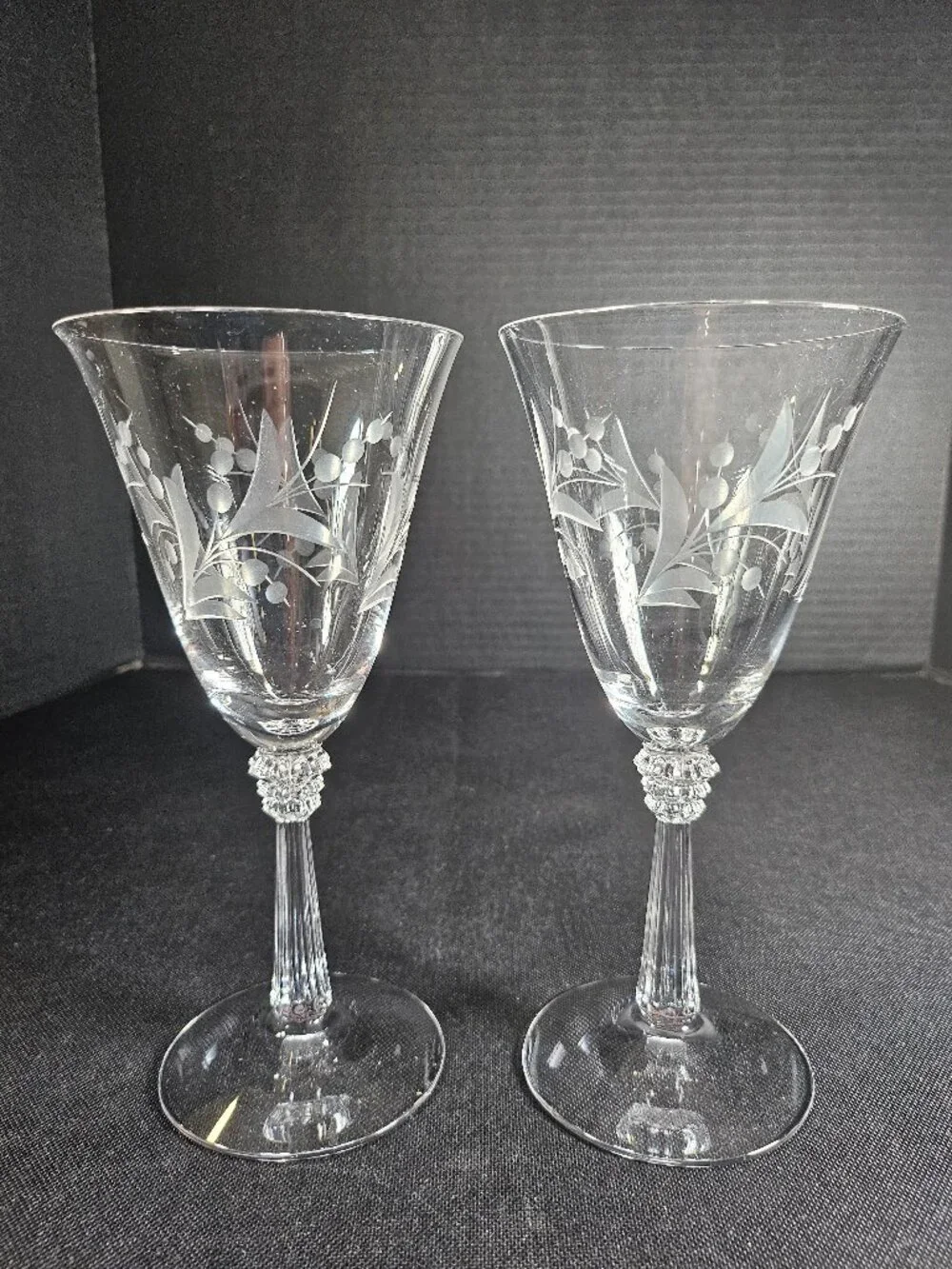 Two Vintage Fostoria Cynthia Claret Wine Glasses Elegant Cut Crystal Stemware